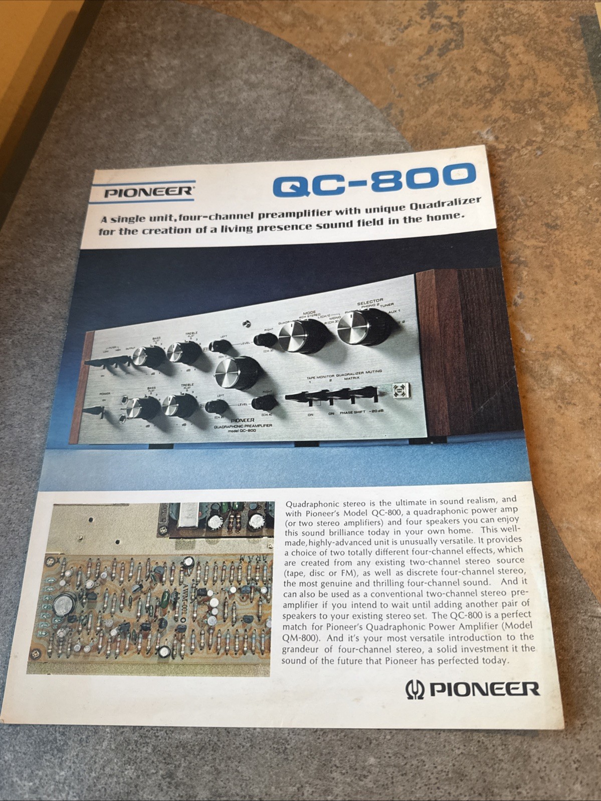 Original 1970s Pioneer QC-800 4 Channel PreAmplifier Advertising Spec Sheet!