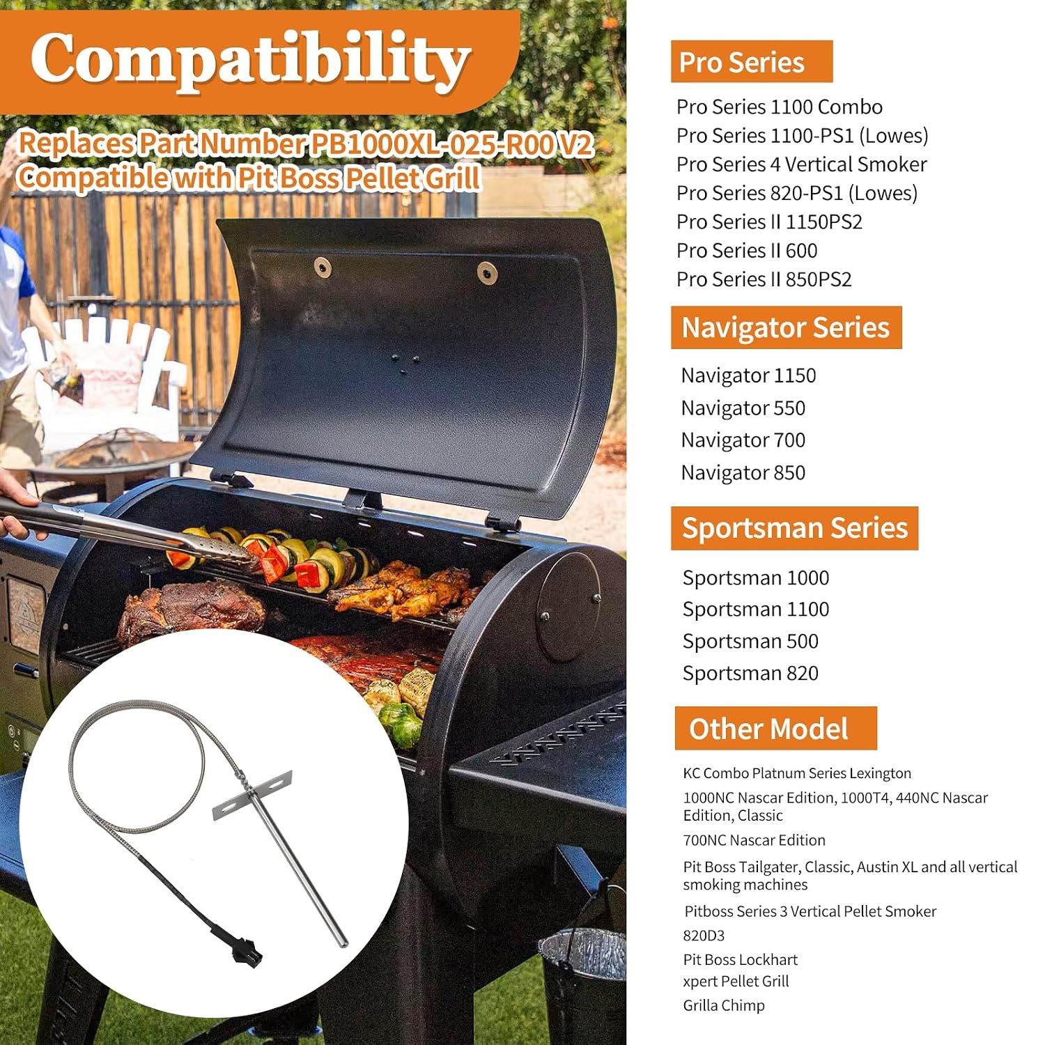 RTD Temperature Probe Replacement for Pit Boss Smokers & Grills | Stainless Stee
