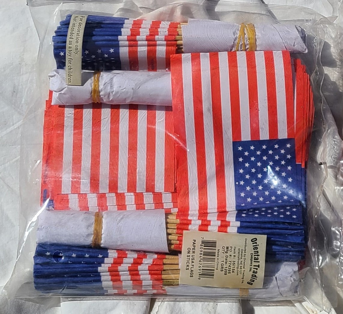 Small Paper American Flags On Sticks 4.5" x 3" Party Decor Lot Of 144 Pieces New