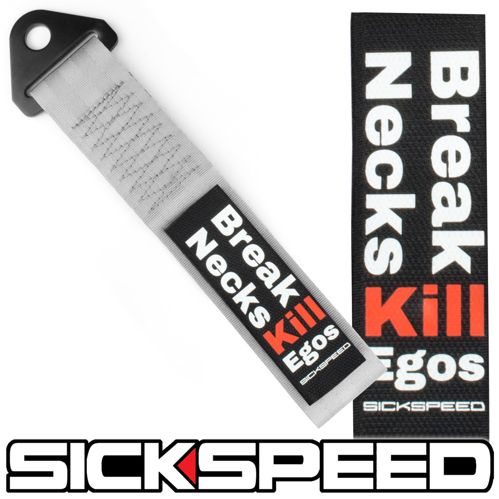 GREY HIGH STRENGTH RACING TOW STRAP BREAK NECKS KILL EGOS BADGE P12