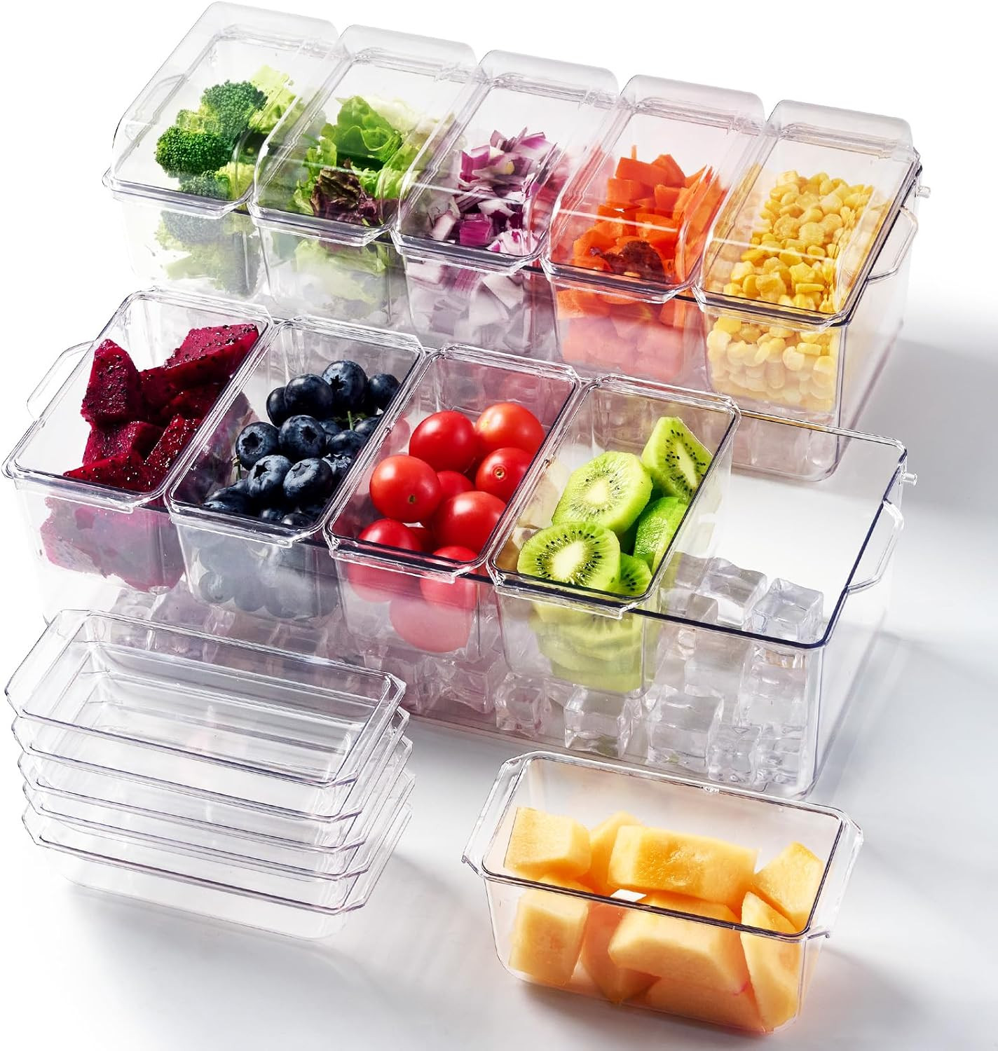 2 Pack Garnish Tray Chilled Condiment Server with 5 Small Containers | Ice Condi