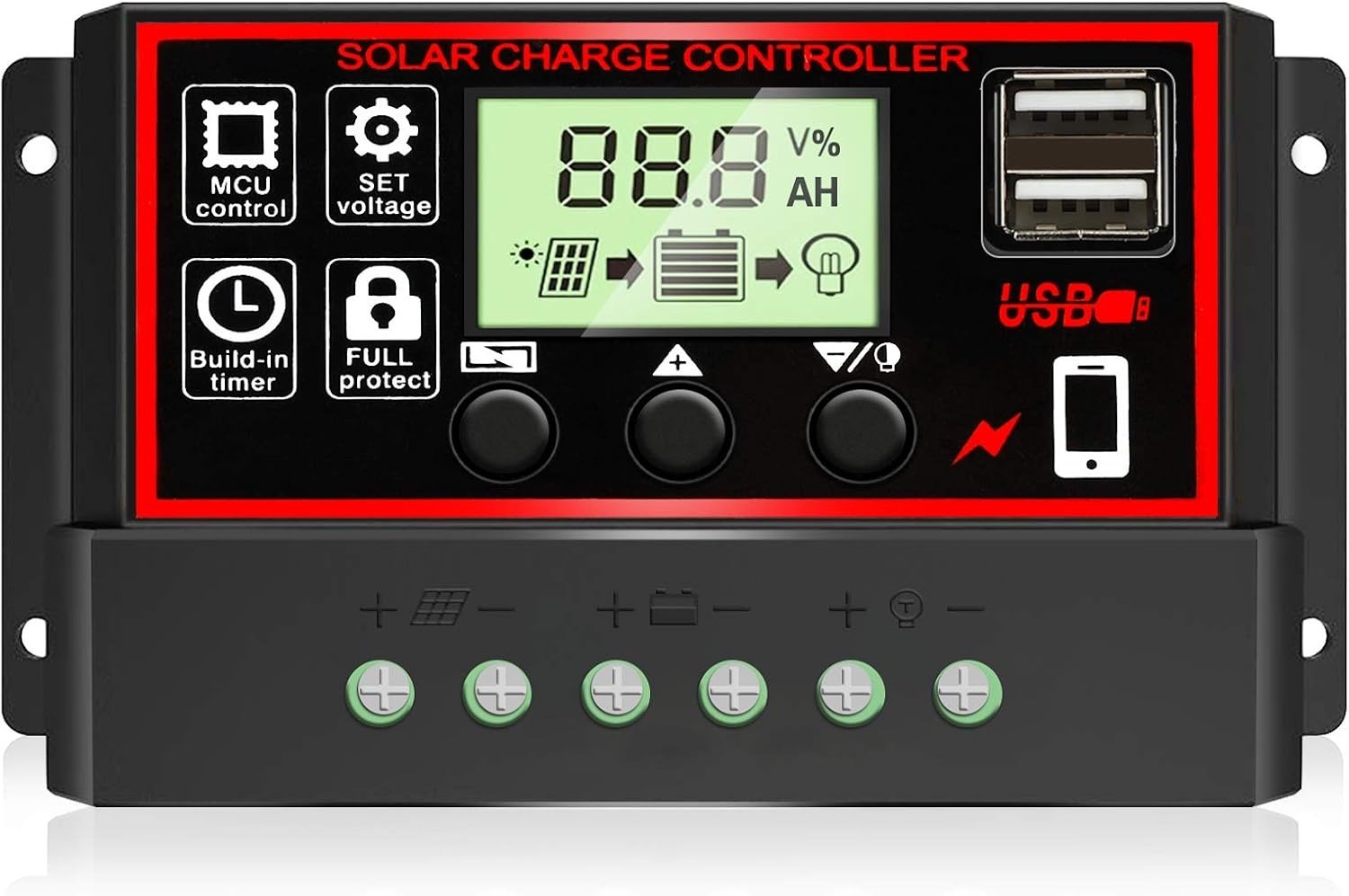 [Upgraded] 30A Solar Charge Controller, Black Solar Panel Battery Intelligent Re