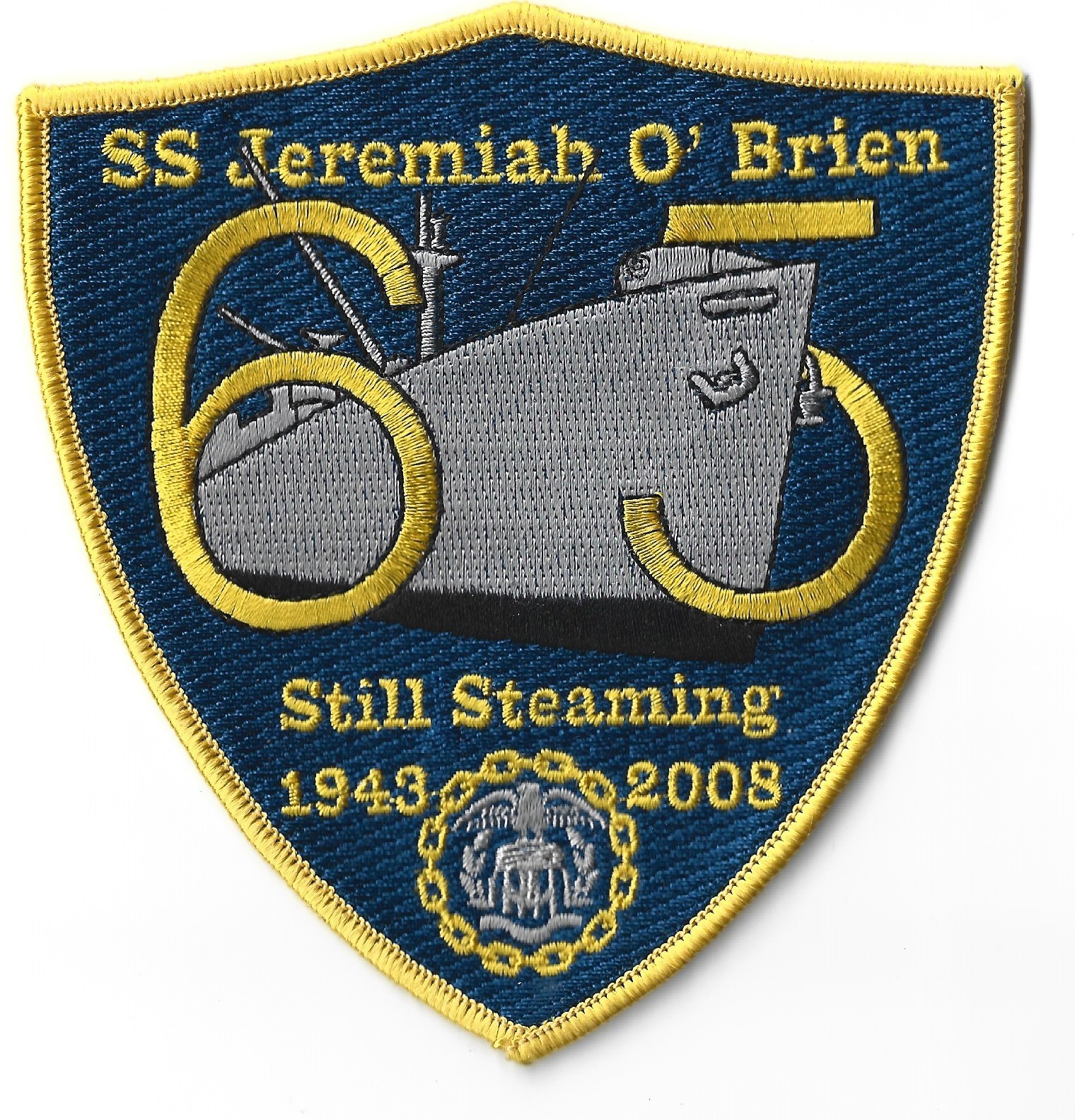 SS JEREMIAH O'BRIEN STILL STEAMING 65 YEARS 1943-2008 PATCH 4-3/4" x 6"
