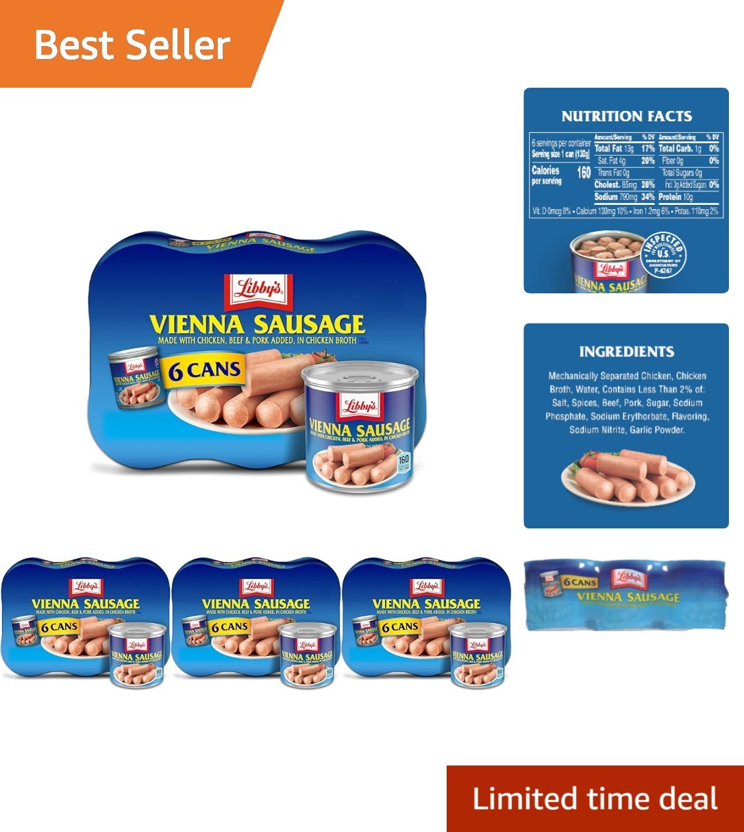 Ready-to-Eat Vienna Sausages, 24 Cans of 4.6 oz – Great for Emergencies