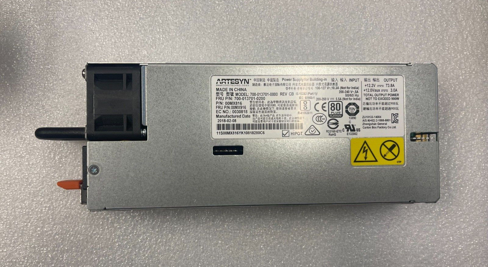Lenovo 900w X3650 X3550 m5 00MX816 00MX916 700-013701-0000 Server Power Supply
