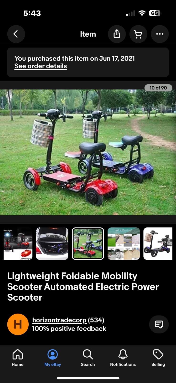 Lightweight Foldable Mobility Scooter Automated Electric Power Scooter (Black)