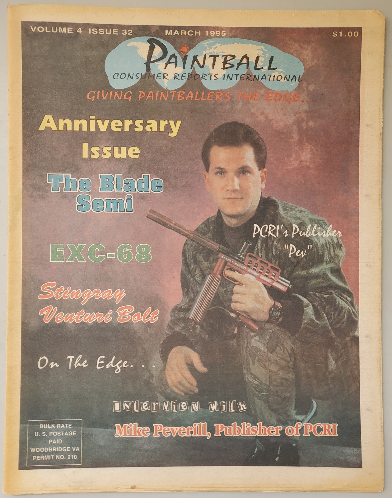 PCRI Paintball Magazine March 1995 Mike "Pev" Peverill Cover RARE COLLECTABLE