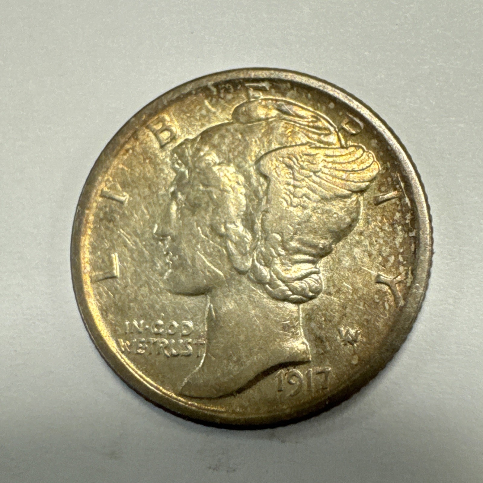 1917-D Mercury Silver Dime AU
