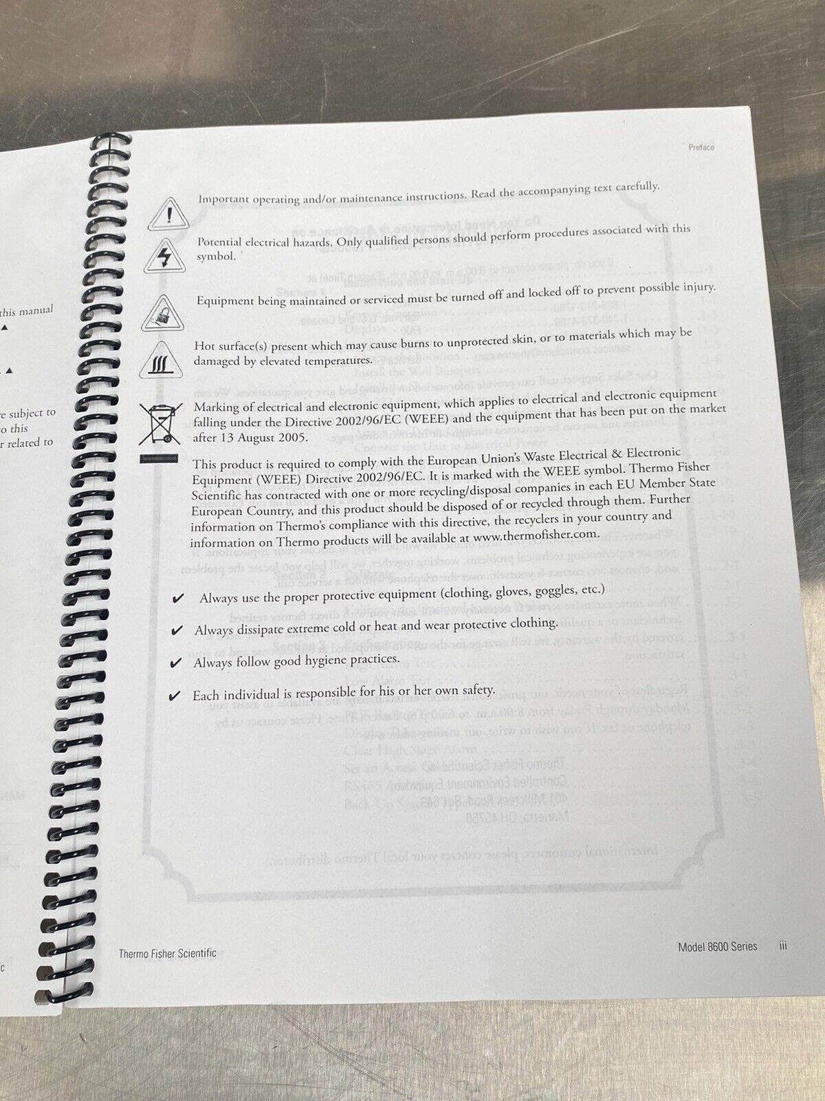 Thermo Model 8600 Series Forma -86C ULT Freezer -Users Manual / Instruction Book