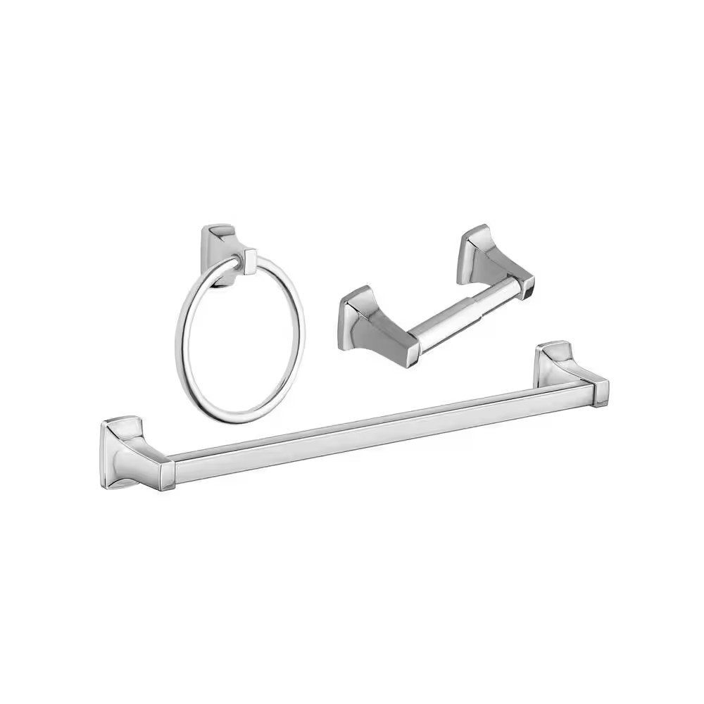 NEW 3-Piece Bathroom Hardware Set with 18in Towel Bar, Towel Ring & TP Holder