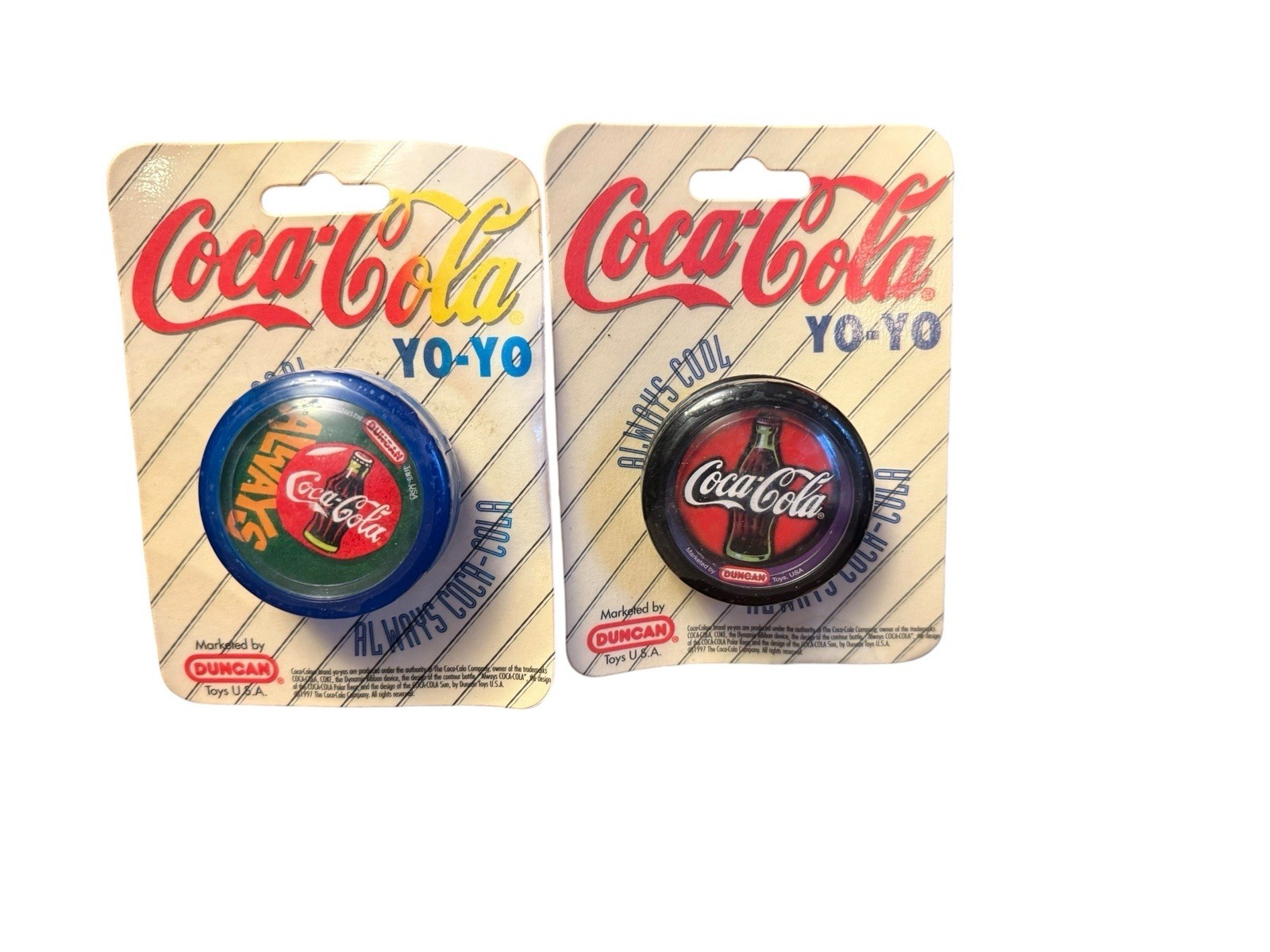 (2) Vintage 1994 Duncan YoYo Coca Cola USA Coke Bottle Logos FACTORY SEALED NOS
