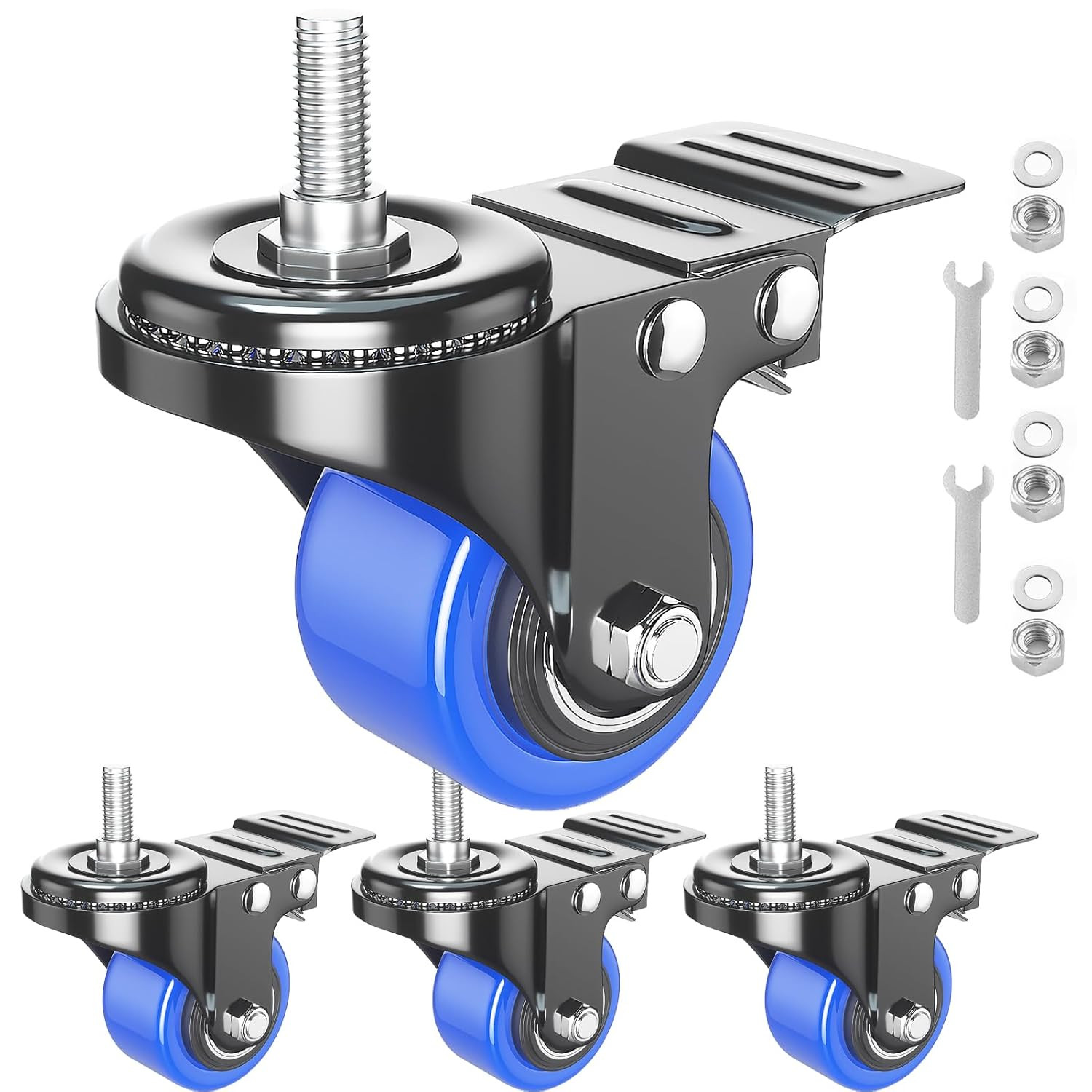 Stem Caster Wheels 2 Inch Heavy Duty, Swivel Threaded Stem Mount Casters Set ...