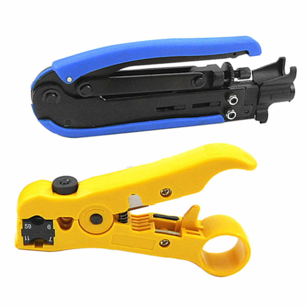 RG6 Coaxial Cable Stripper Crimper Tools Kit(20 Compression 10 Barrel Connector)