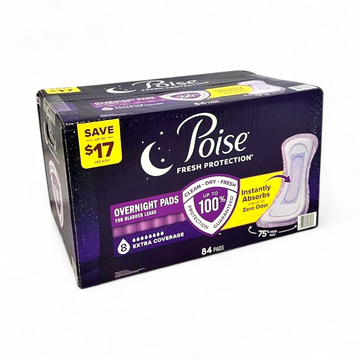 Poise Incontinence Pads, 8 Drop All Night Absorbency - 96 Count