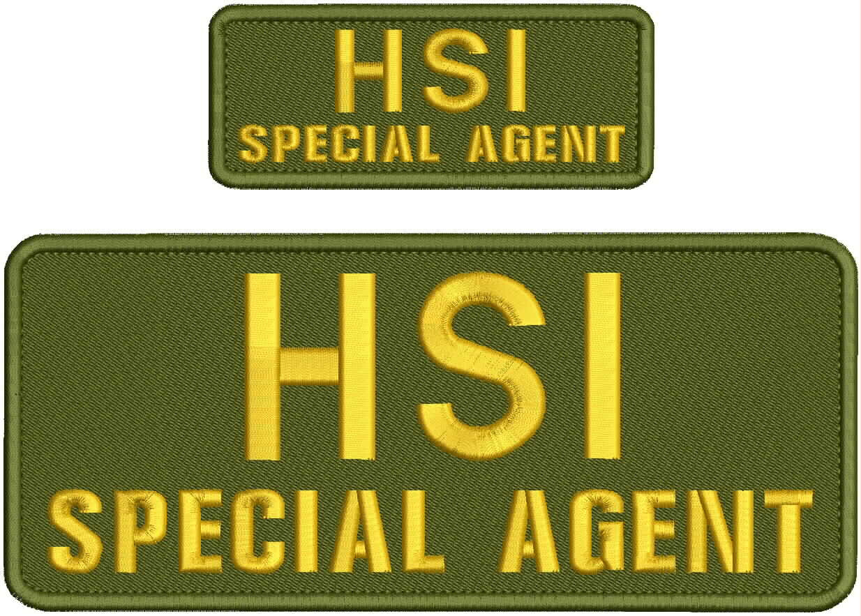 HSI special agent EMBROIDERY PATCH 4X10 AND 2X5 HOOK ON BACK gold on od green