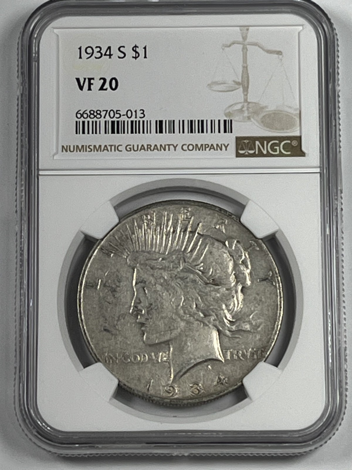 1934-S Peace Dollar :  NGC VF20
