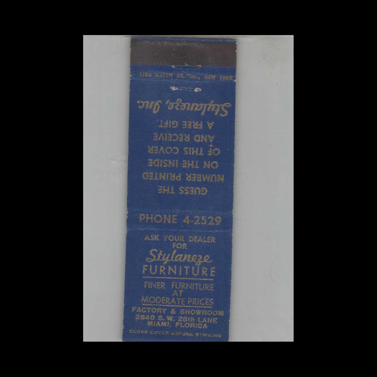 Matchbook Cover Stylanze Furniture Miami, FL