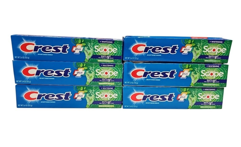 6 Pack Crest Complete + Plus Scope Outlast Toothpaste Mint 5.4oz Whitening 06/28