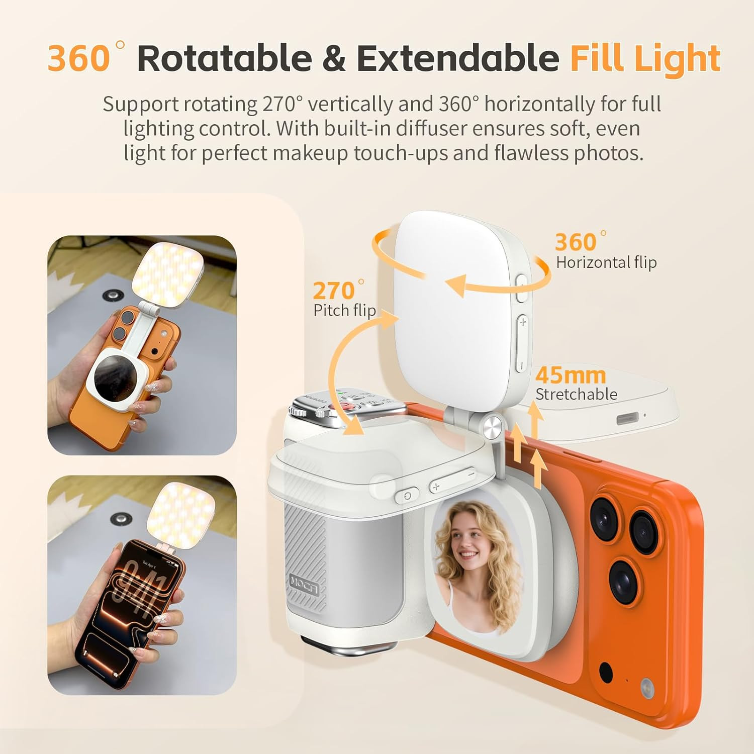 Iphone Camera Grip MOCA with Magnet Fill Light & Mirror for 17 Pro Ios26 Native