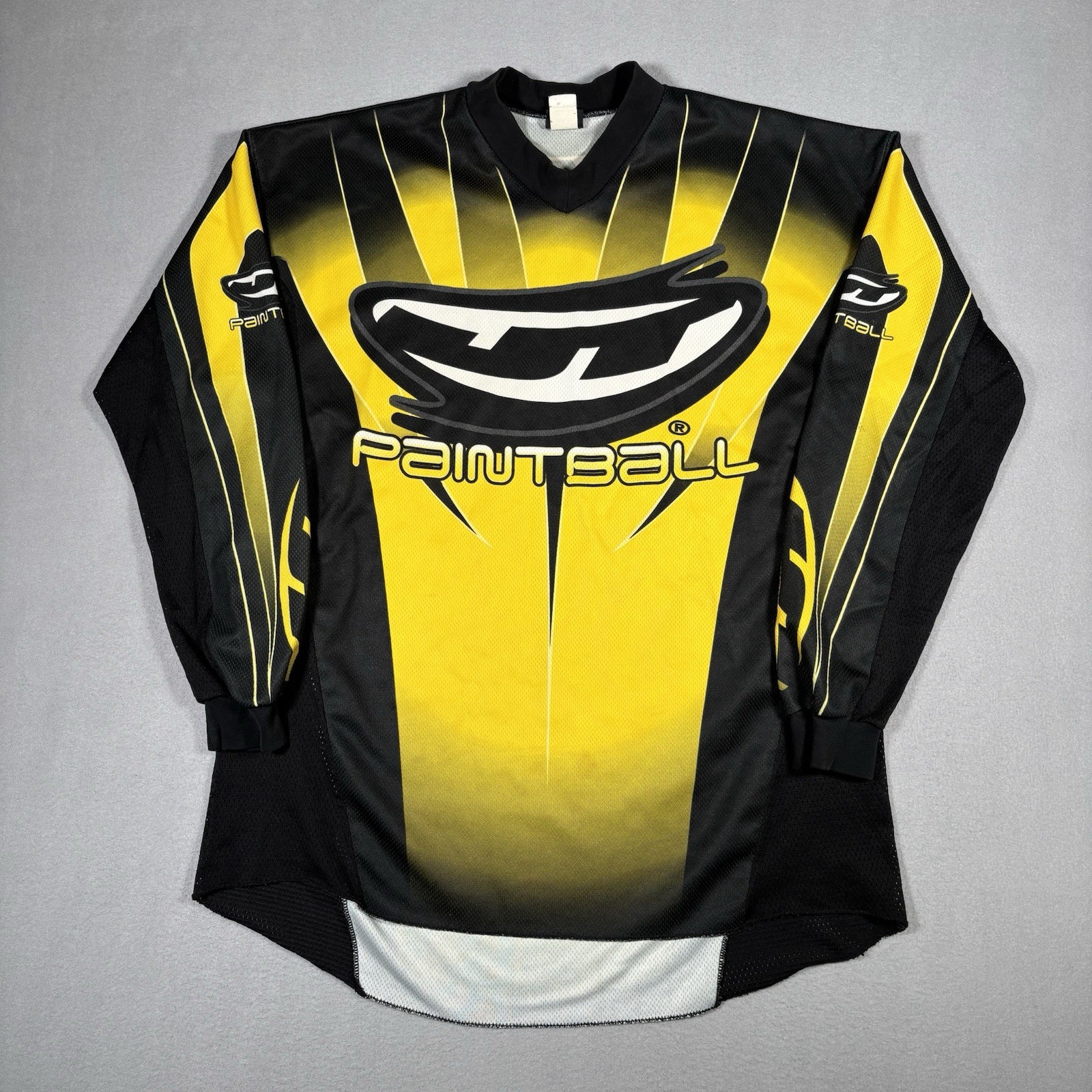 Vintage Y2K JT Racing Paintball Jersey Yellow & Black AOP Size XL Made In USA