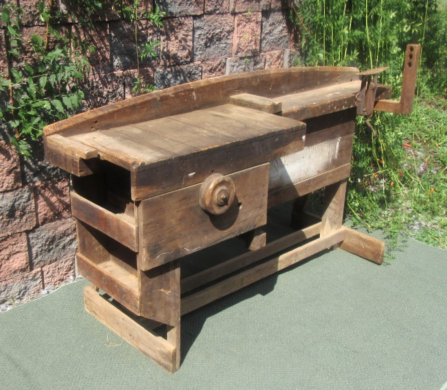 Antique Wood Carpenters Tool Workshop Saw Sharpening Work Bench Workbench