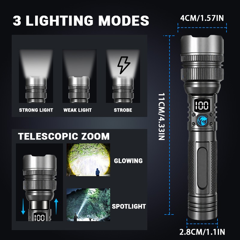 2x 99000000LM Tactical LED Flashlight Rechargeable Super Bright Work Light Torch