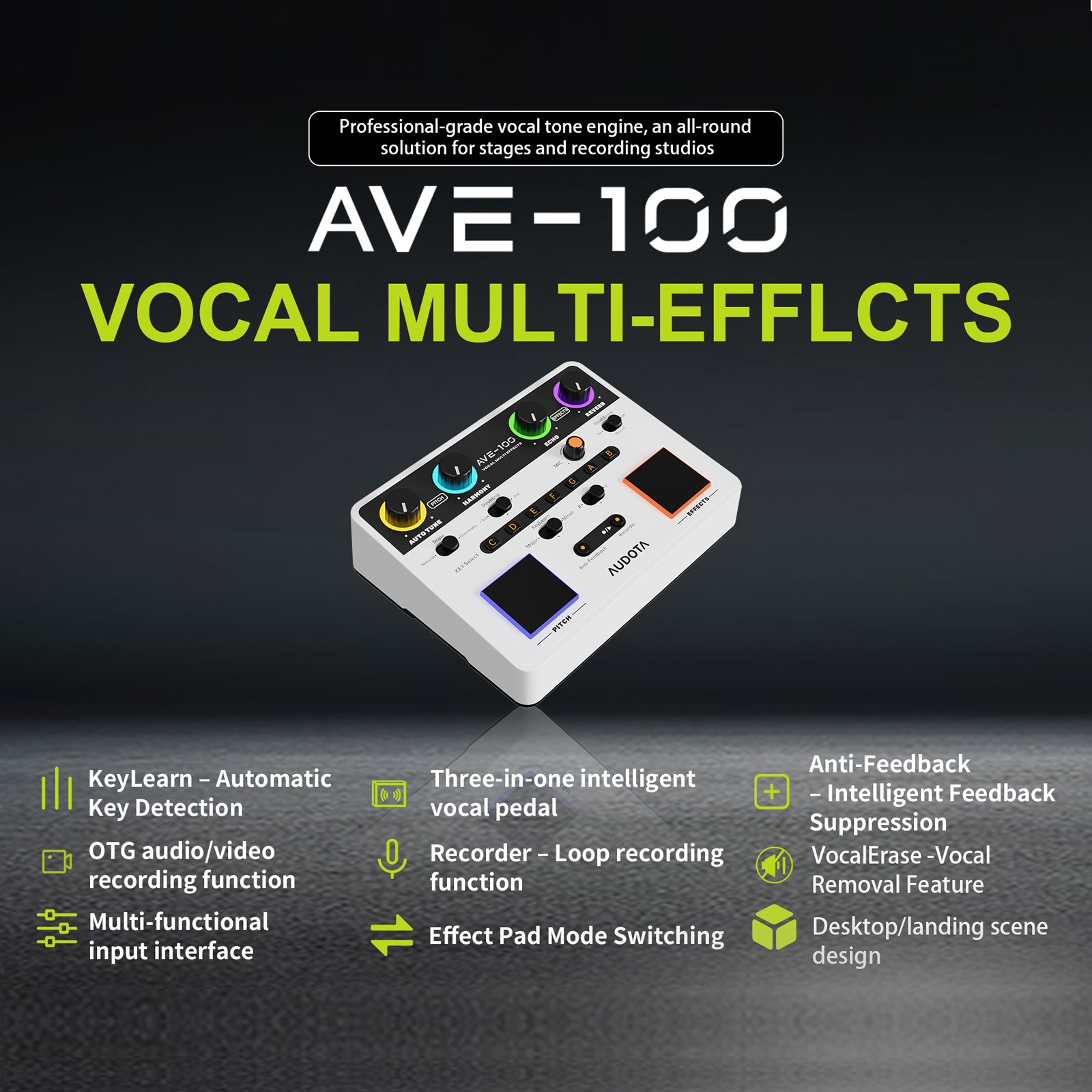 AUDOTA AVE-100 Auto Key Detection Vocal Processor 3 Harmony Modes Singer Set