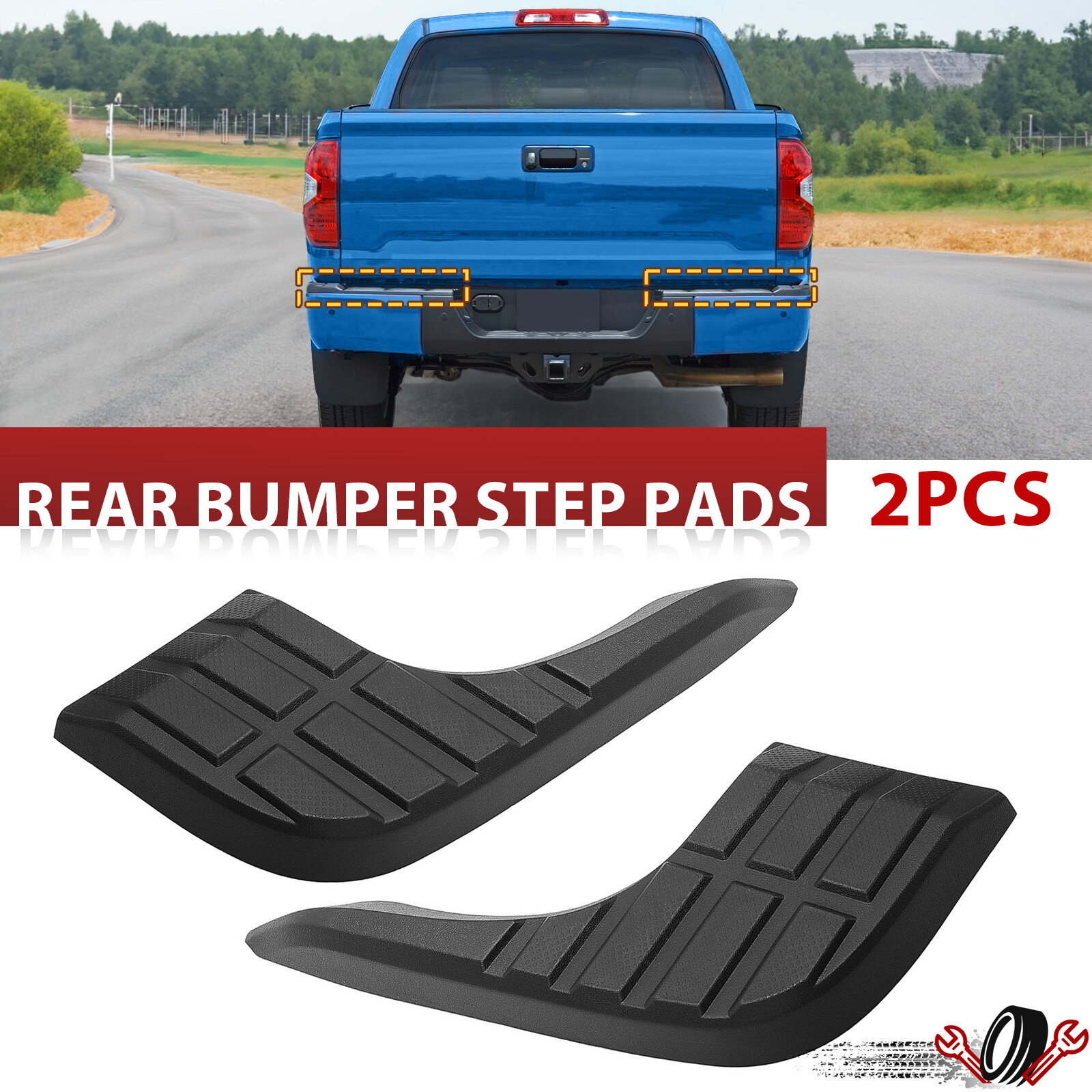 For Toyota Tundra 2014-2021 Rear RH/LH Side Outer Bumper Step Pads Black End Cap