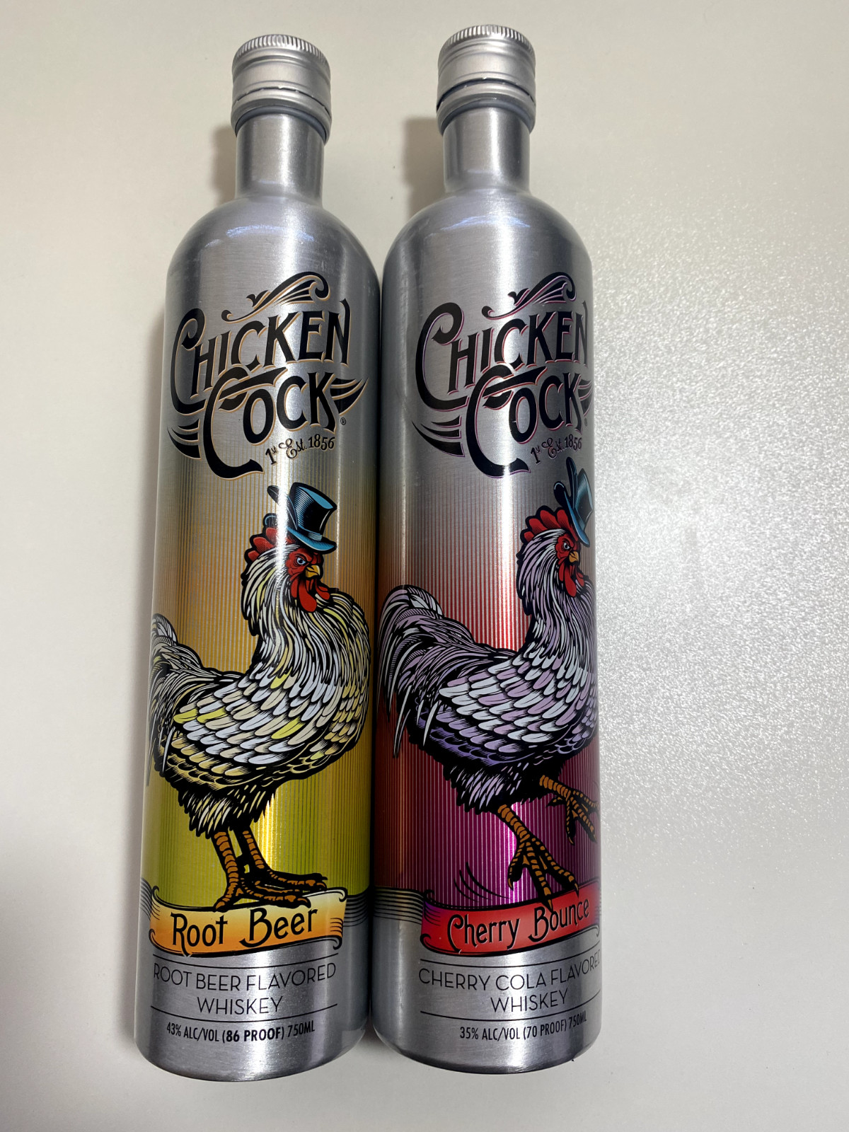 Chicken Cock Cherry Bounce & RootBeer Whiskey Chill Bottles Empty