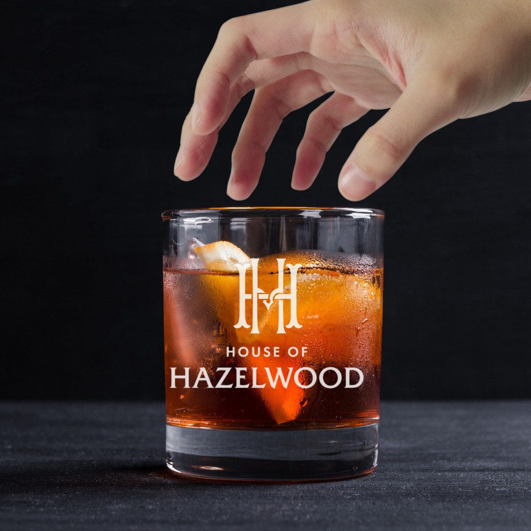 Custom Engraved House of Hazelwood Whiskey Glass – 11 oz Standard Rocks Glass