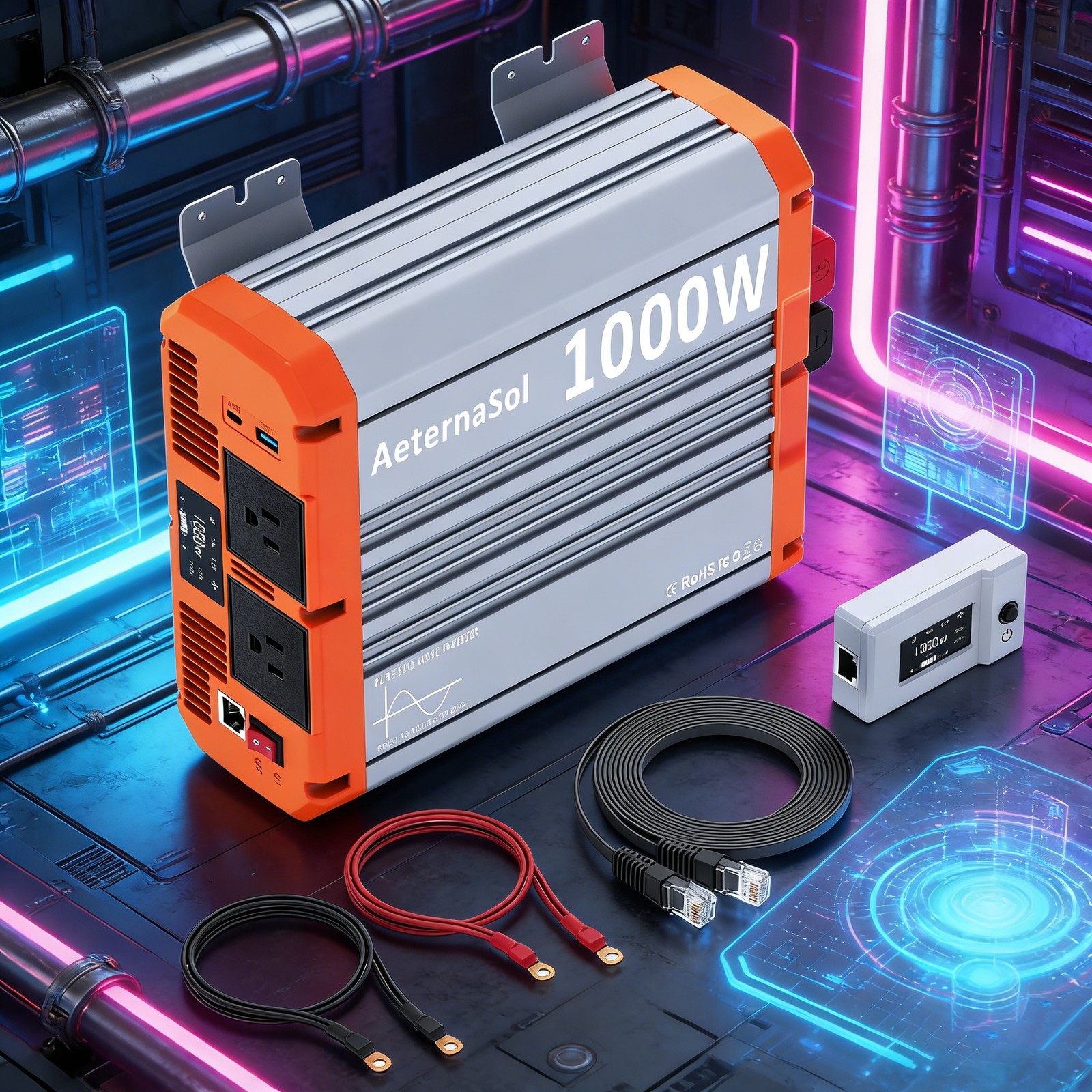 1000W Peak 2000W  Pure Sine Wave Power Inverters, DC 12V 24V to AC 110V 120V LCD