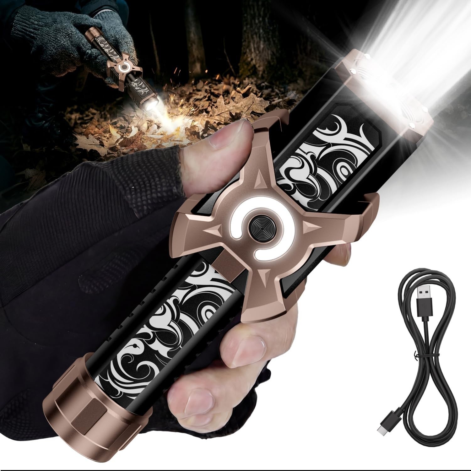 SKYFIRE 4000 Lumens Rechargeable Tactical LED Flashlight USB-C Zoomable IPX6