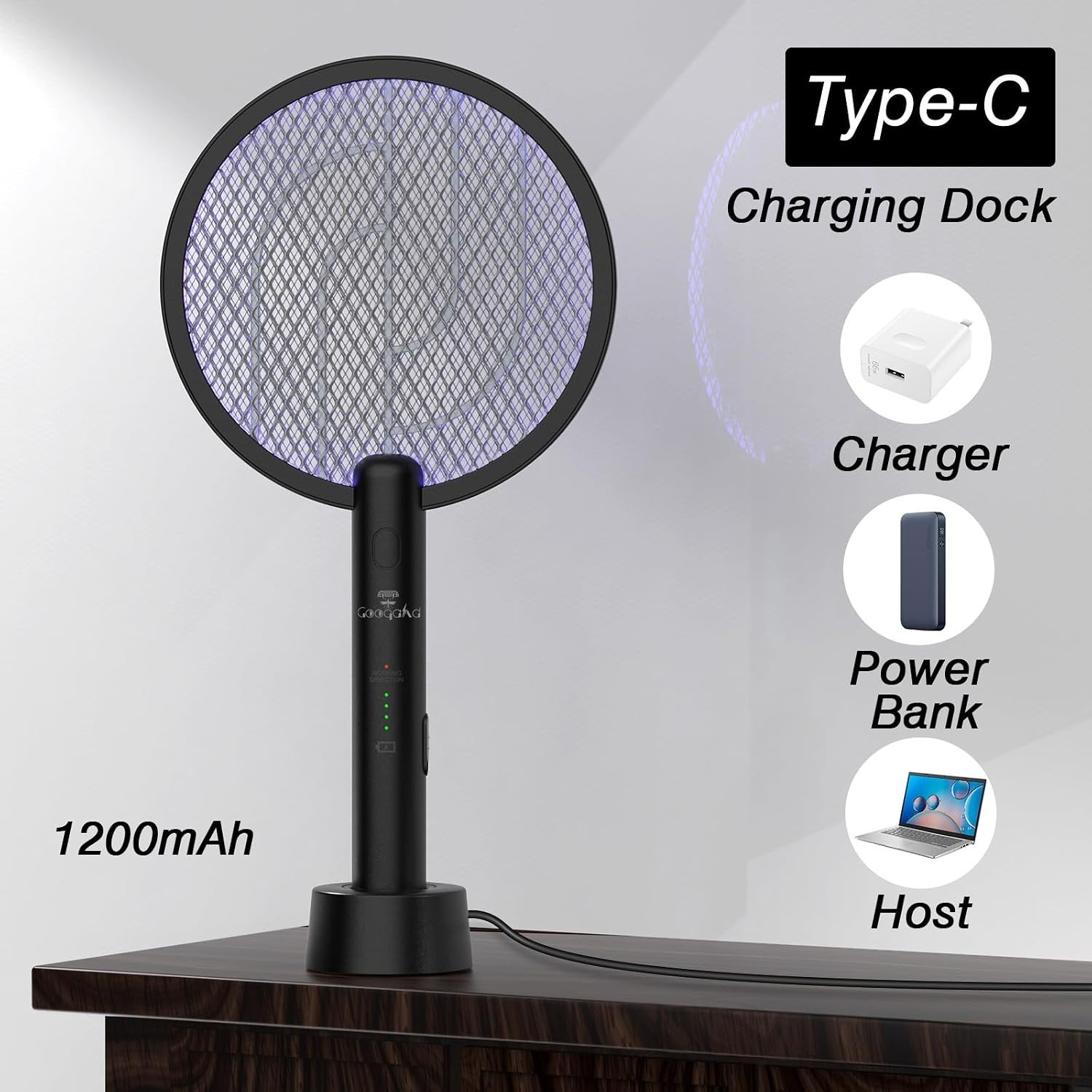 2 Mode Electric Fly Zapper Racket, USB Rechargeable - 2 Pack
