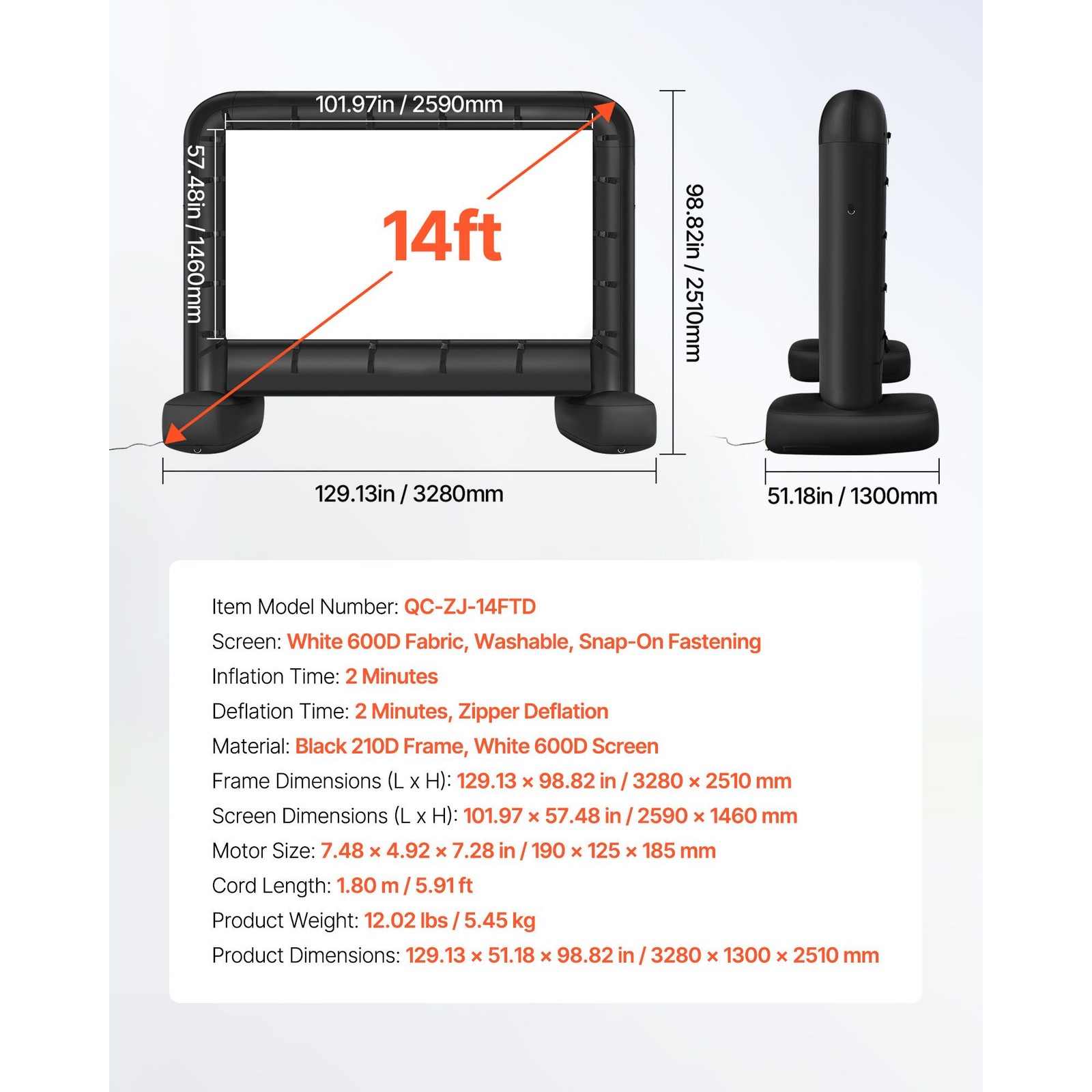 14ft Inflatable Movie Screen 16:9 600D Waterproof OxFor Ford Easy Setup