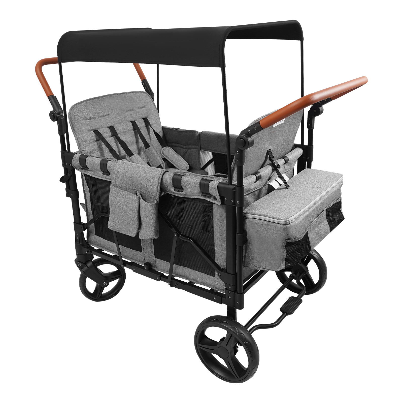 High Seat Stroller Wagon Freestand Wagon Cart Featuring Push Bar Wagon Stroller