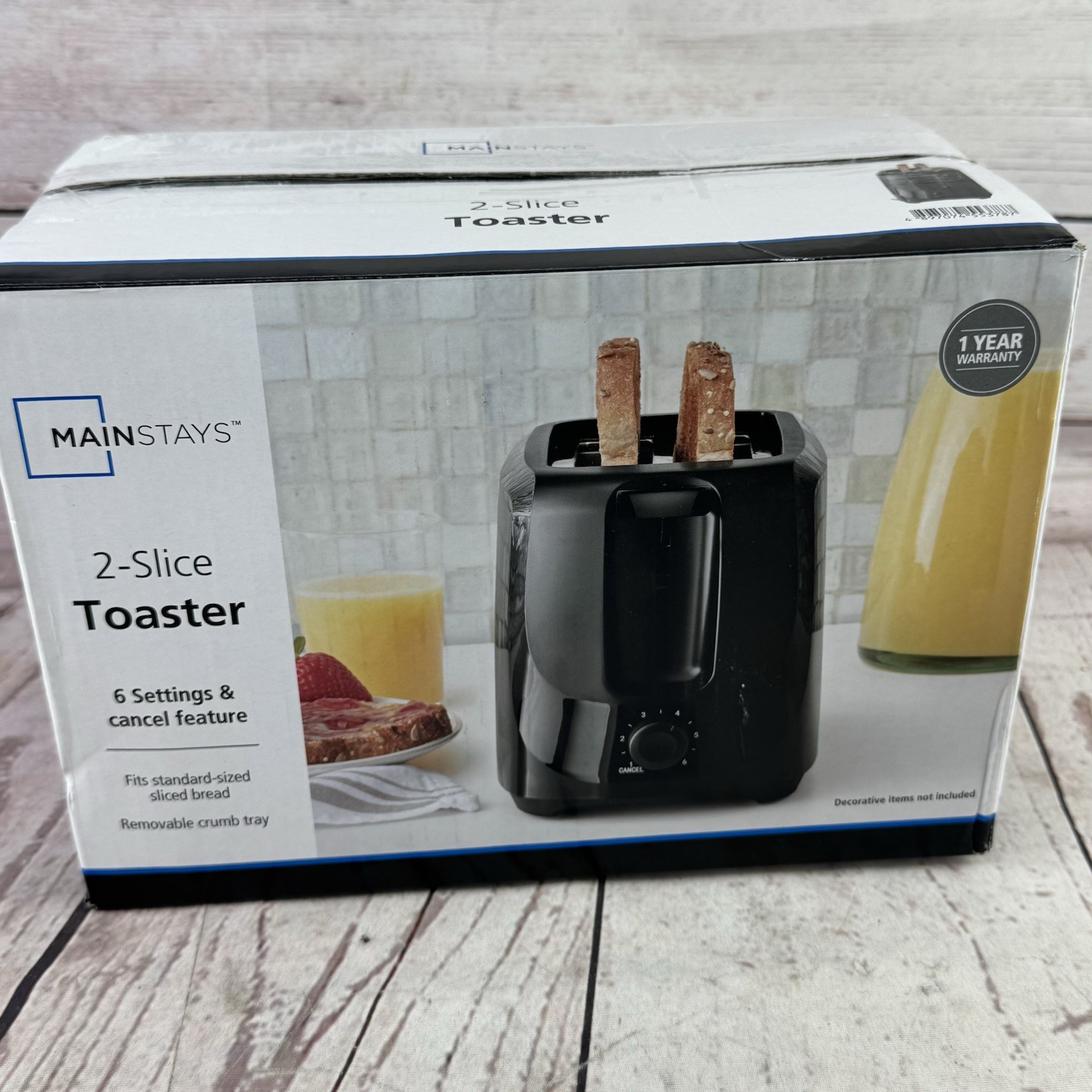Mainstays 2 Slice Toaster Black 6 Shade Settings Removable Crumb Tray