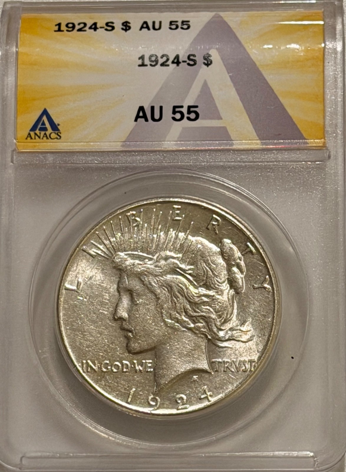 1924 S Peace Silver Dollar ANACS AU55 Tougher Date Peace