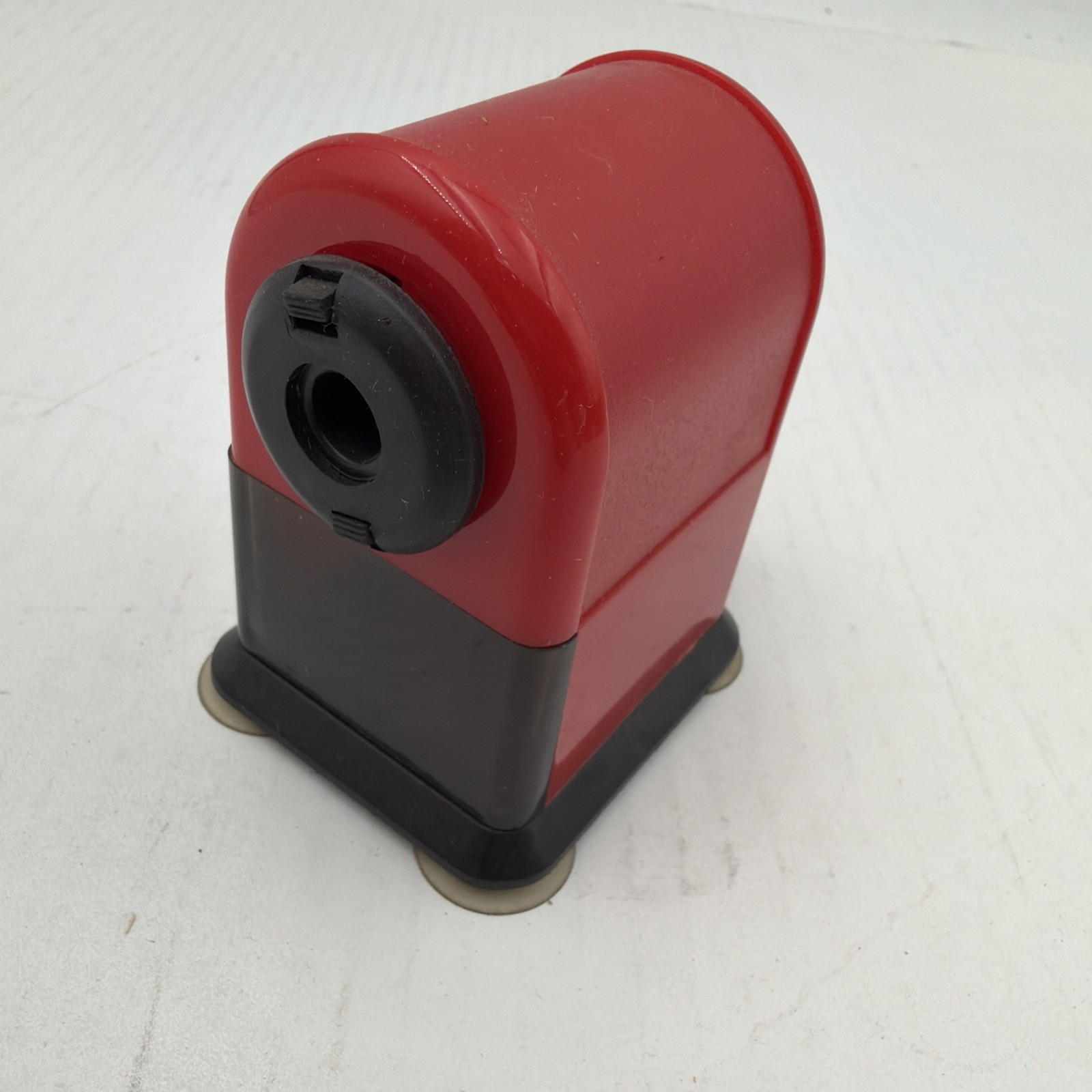 Vintage Red Pencil Sharpener Mini 2000 Desk Suction Cup Mount Old School P4
