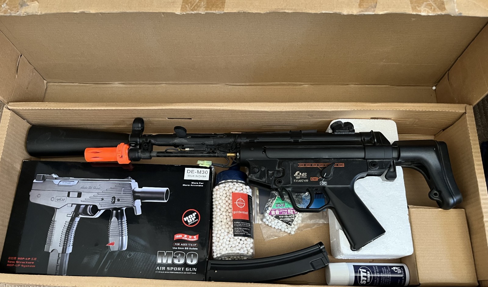 JG Works AEG Metal MP5 Style Airsoft Gun Kit w/ bonus M30 Spring Airsoft Gun
