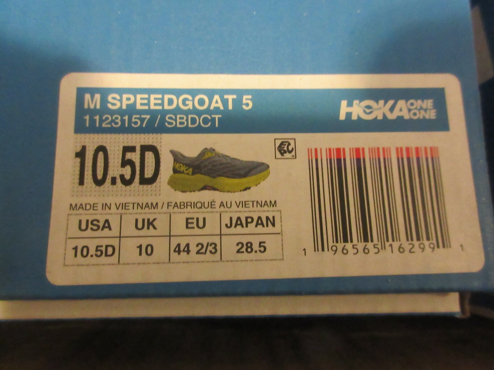 Men's New Hoka Speedgoat 5 Trail Running Shoes Sz 10.5 Stone Blue - Dark Citron
