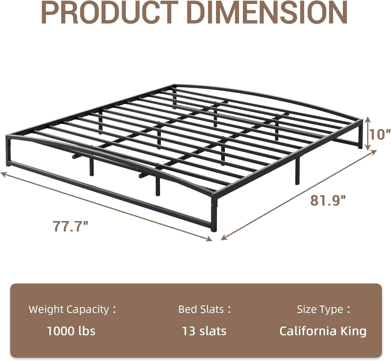 Upgraded 10-inch King Size Platform Bed Frame Heavy Duty Sturdy Metal 1000lbs