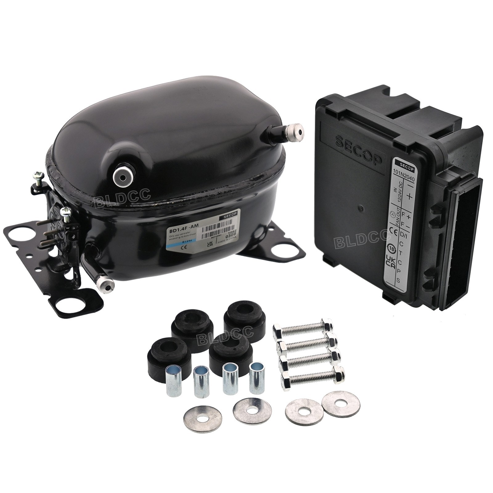 SECOP R134a BD1.4F DC Micro Compressor + DC 12V/24V 101N2040 Controller Unit Kit