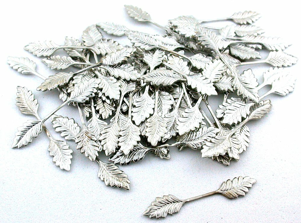 30  35mm 1 1/3"  RHODIUM SILVER PLATED GLUE ON LEAF BAIL BEAD CAP FINDING CF963