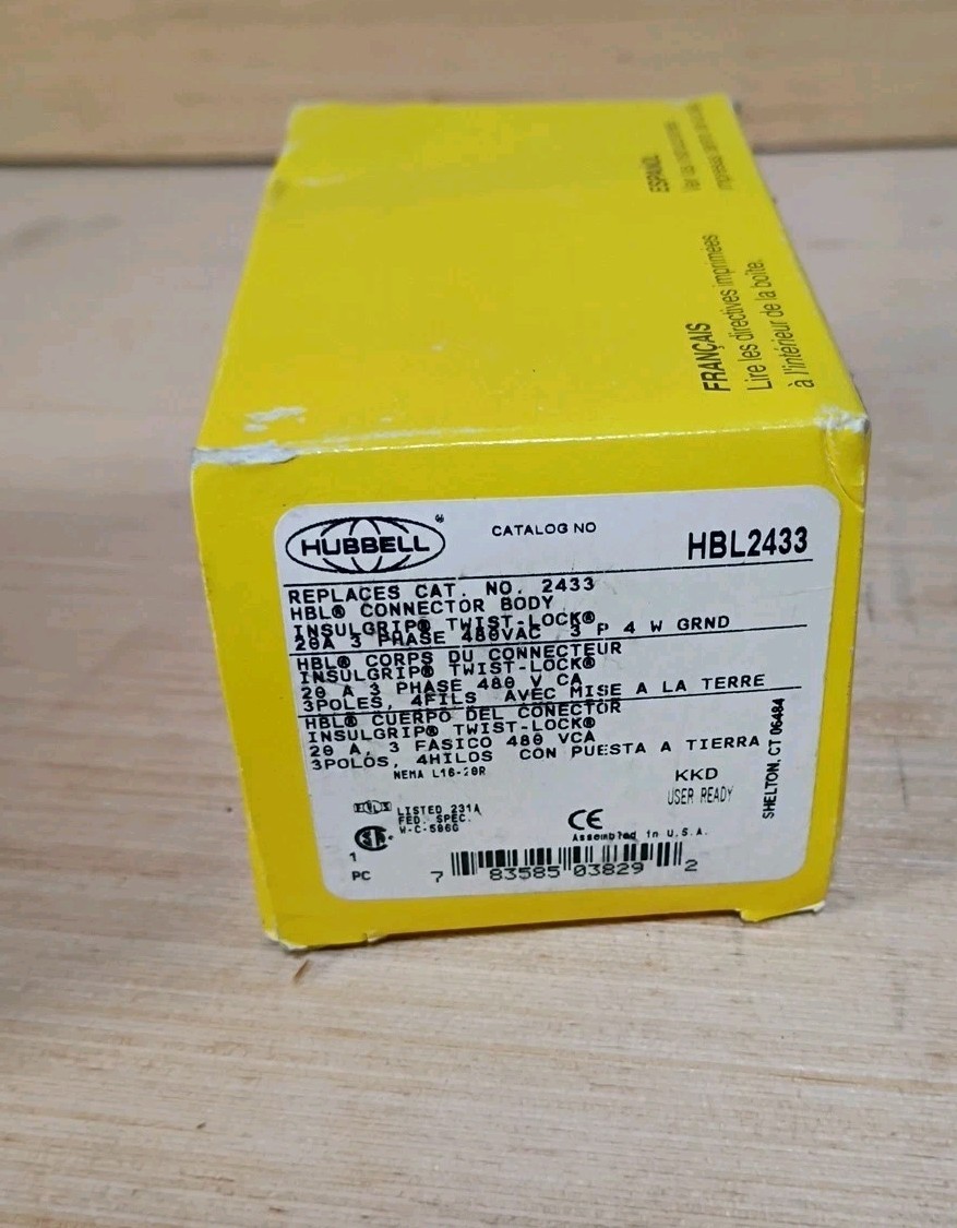 HBL2433 3-Phase 480V AC, 3-Pole 4-Wire Grounding, NEMA L16-20R