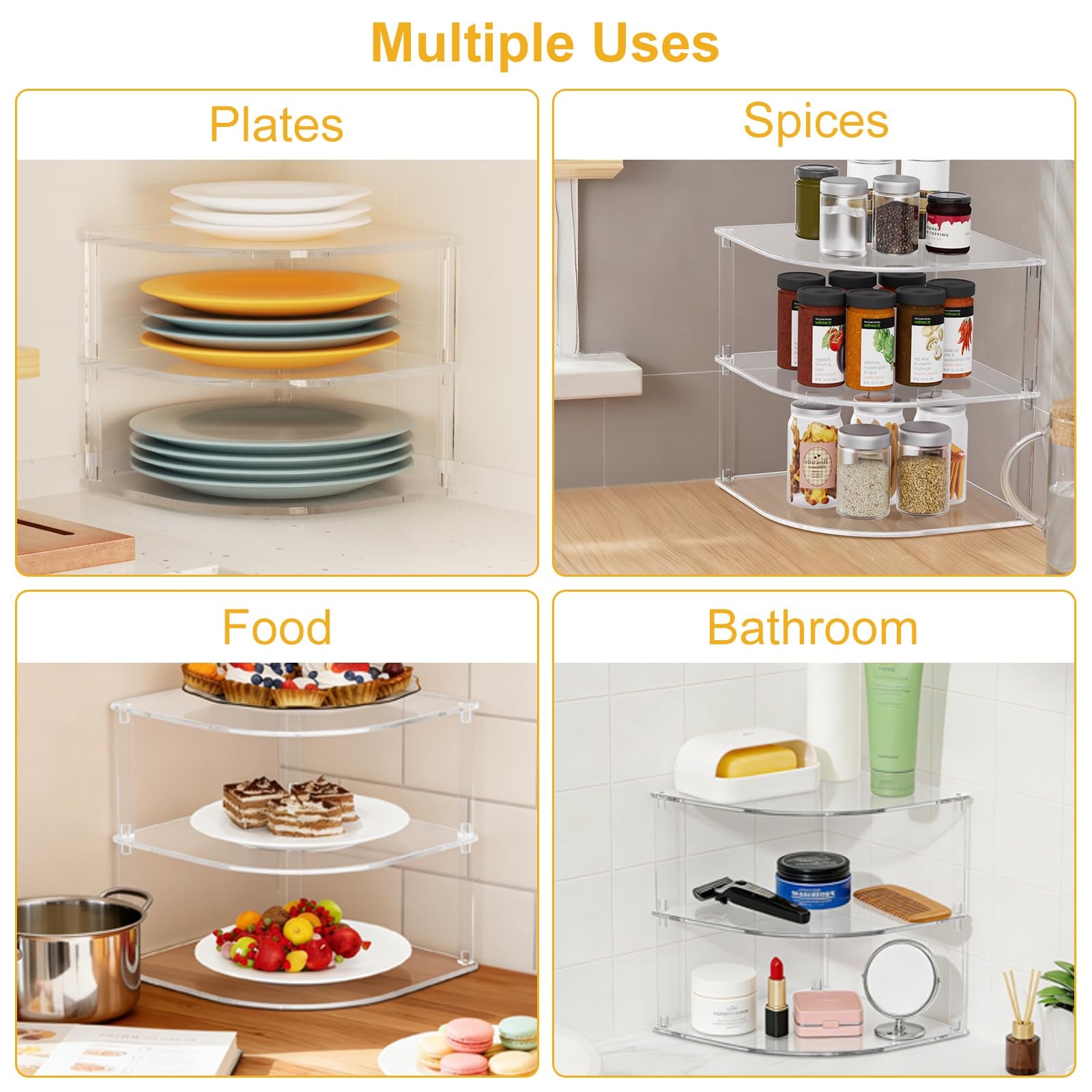 Acrylic Plate Organizer for Cabinet Kitchen Countertop Corner Clear Cabinet O...