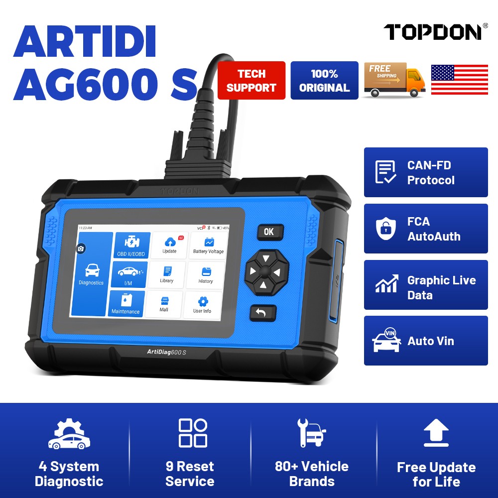 TOPDON AD600S OBD2 Scanner 4 System Code Reader ABS SRS Oil EPB Reset Scan Tool
