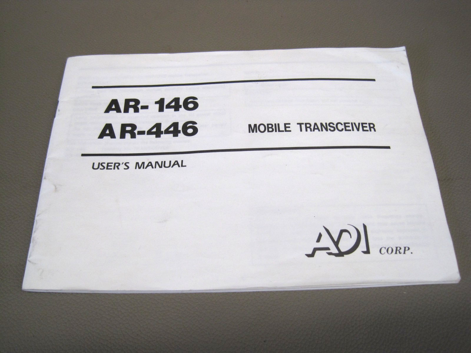Original Owners Manual for ADI FM Mobile Transceiver VHF AR-146 Ham Radio
