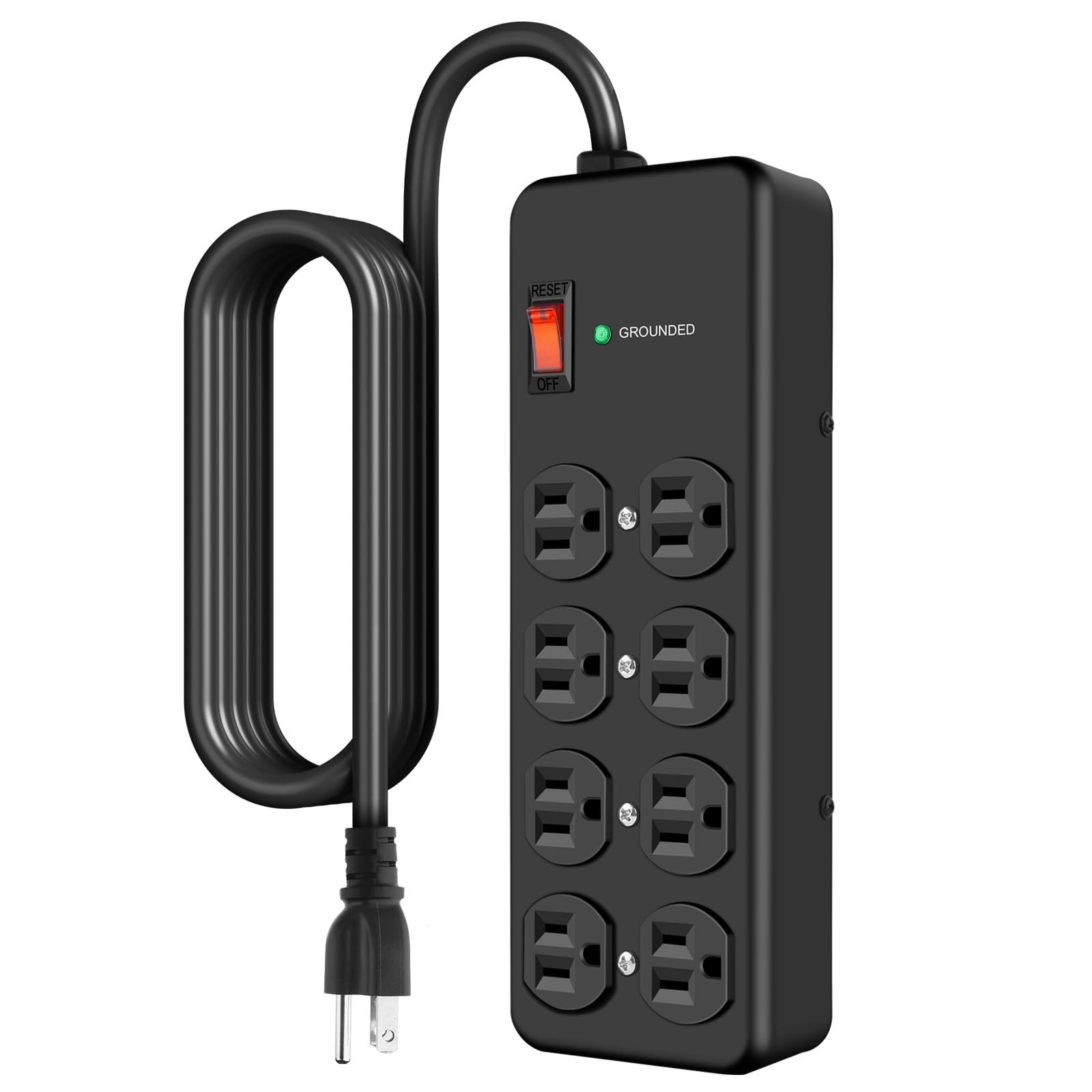 8 Outlet Heavy Duty Metal Mountable Power Strip 2700J 15Amp 10FT 14AWG