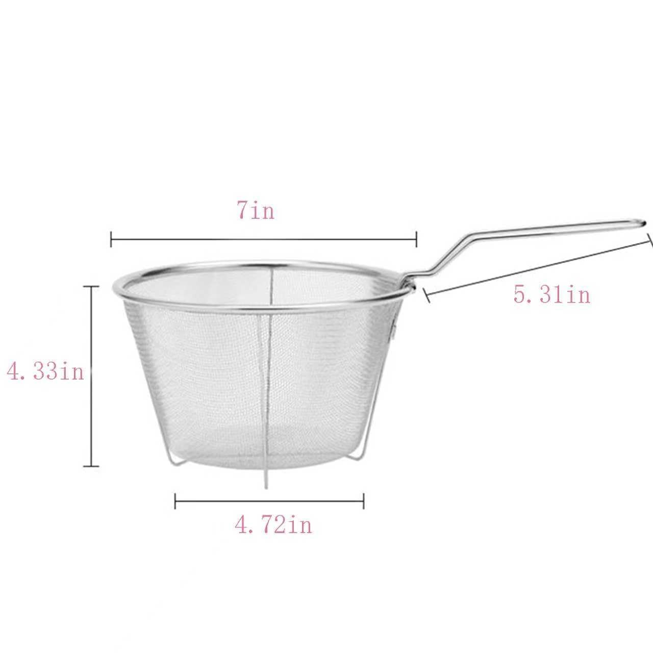 7Inch Round Stainless Steel Deep Fryer Basket，Features a Foldable Handle for ...