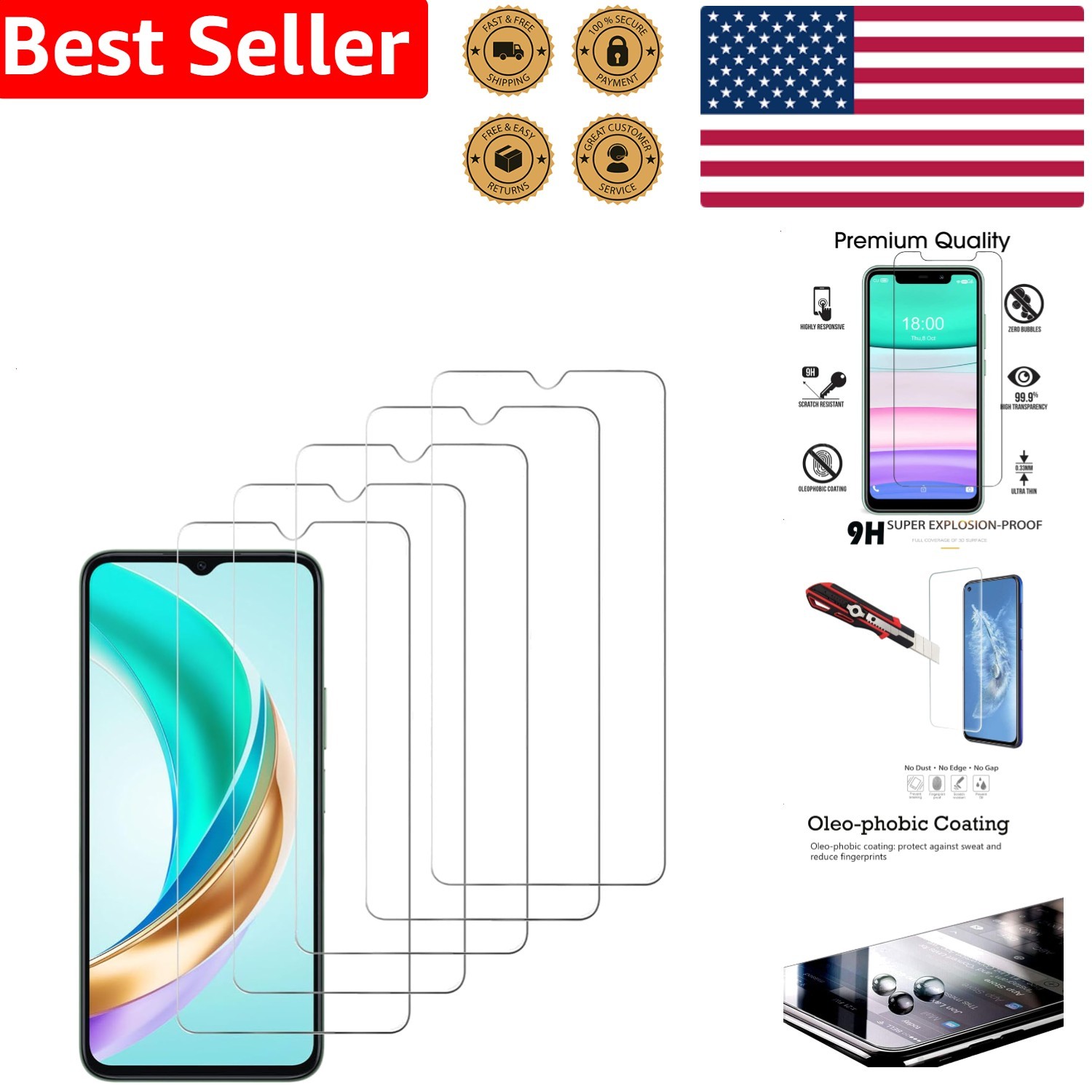 Foxx FOXXD A67L Screen Protector 5 Pack Bubble Free Scratch Resistant